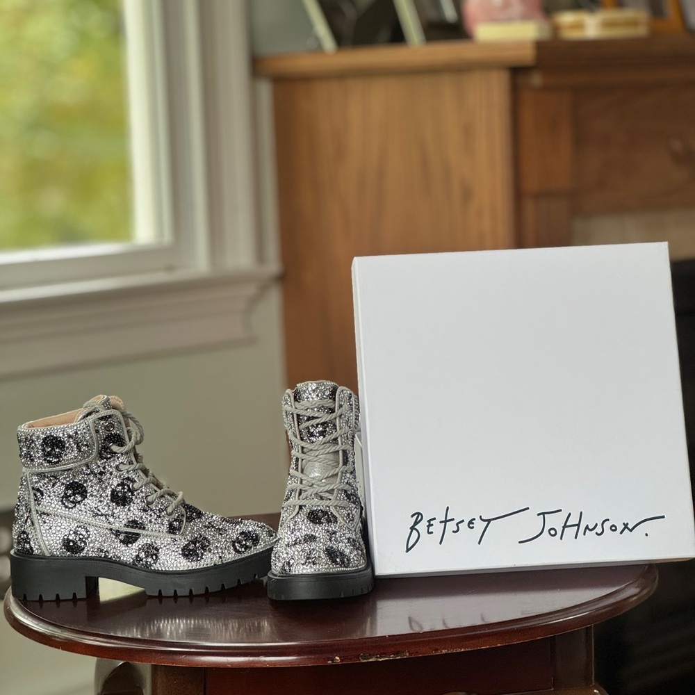 Betsey Johnson Black and White Skull Boots